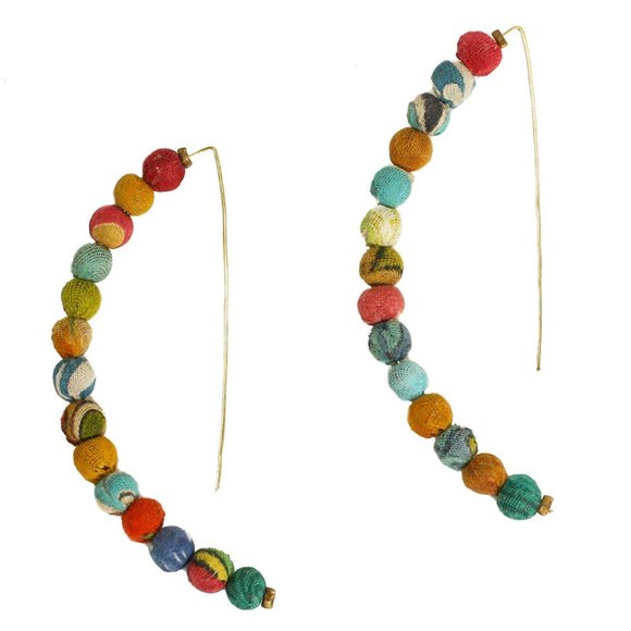 NWT World Finds Kantha Arc Bead Earrings - Picture 3 of 4